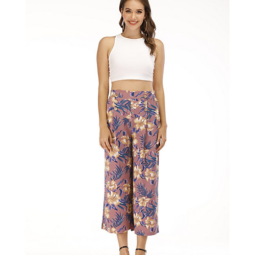 

Women's Basic Street chic Loose Wide Leg Pants - Print High Waist Blushing Pink M / L / XL