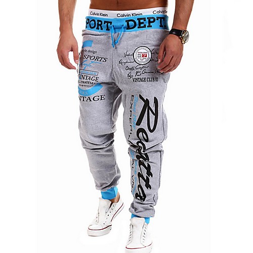 

Men's Basic Slim Chinos Pants Print Full Length Drawstring Gray Black Red