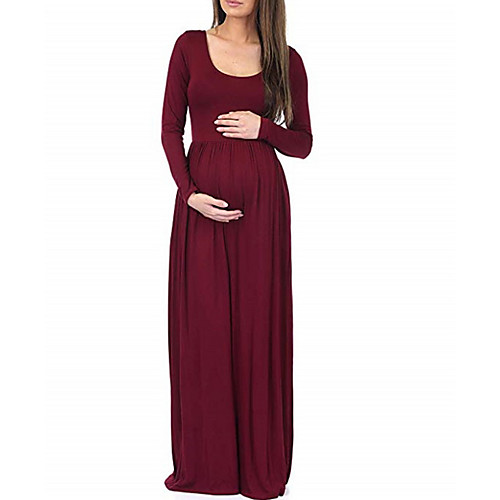 

Women's A-Line Dress Maxi long Dress - Long Sleeve Solid Color Summer Elegant 2020 Black Red S M L XL