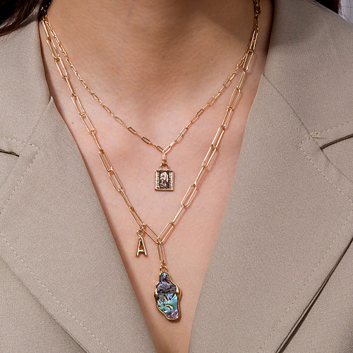 

Women's Pendant Necklace Necklace Layered Necklace Stacking Stackable Letter Dainty Classic Vintage Trendy Chrome Shell Gold 48 cm Necklace Jewelry 1pc For Party Evening Street Birthday Party Beach