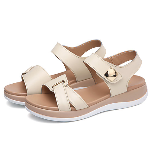 

Women's Sandals Flat Sandal 2020 Summer Flat Heel Open Toe Casual Daily Outdoor Solid Colored Cowhide Walking Shoes White / Black / Beige