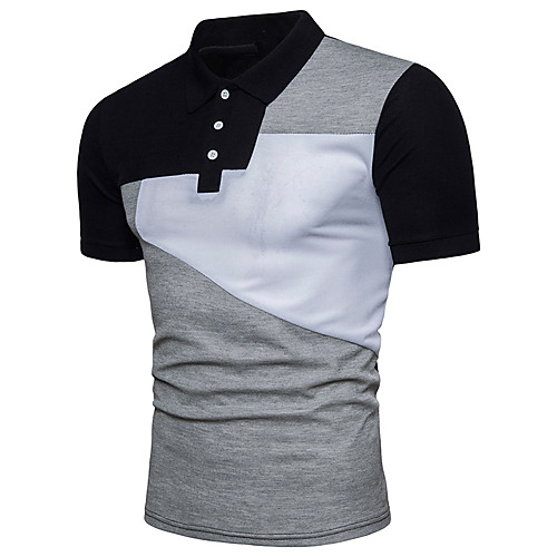 

Men's Golf Shirt Tennis Shirt Color Block Patchwork Tops Cotton Shirt Collar White Light gray Black