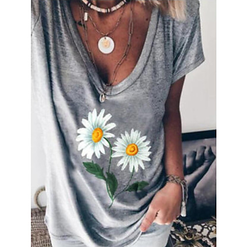 

Women's Floral Daisy T-shirt Daily V Neck Purple / Khaki / Gray