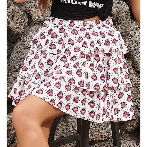 

Women's A Line Skirts - Floral White Black Yellow S M L
