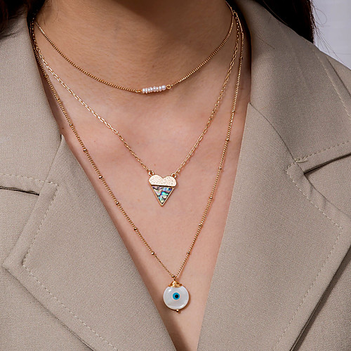 

Women's Pendant Necklace Necklace Layered Necklace Stacking Stackable Eyes Heart Classic Natural Trendy Fashion Pearl Chrome Shell Gold 50 cm Necklace Jewelry 1pc For Party Evening Prom Street Beach