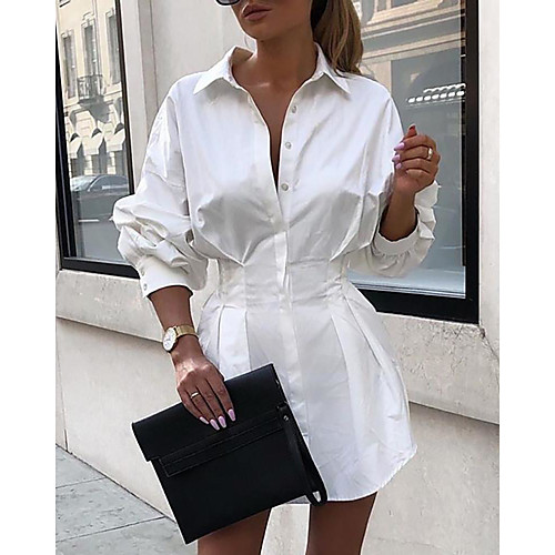 

Women's Shift Dress Short Mini Dress Fuchsia White Black Long Sleeve Solid Color Summer V Neck Hot Streetwear 2021 S M L XL