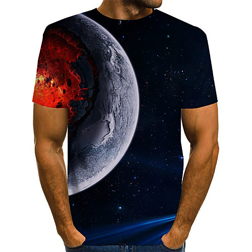 

Men's T shirt Graphic 3D Short Sleeve Daily Tops Basic Exaggerated Blue Purple Red