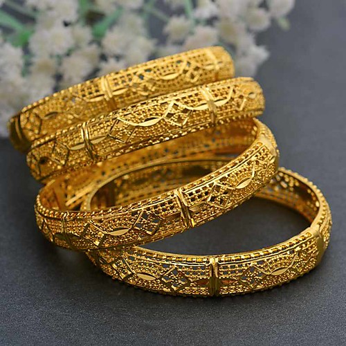 

4pcs Women's Cuff Bracelet Hollow Out Wedding Vintage Theme Luxury Classic Trendy Ethnic Africa 24K Gold Plated Bracelet Jewelry Gold For Christmas Wedding Gift Birthday Festival