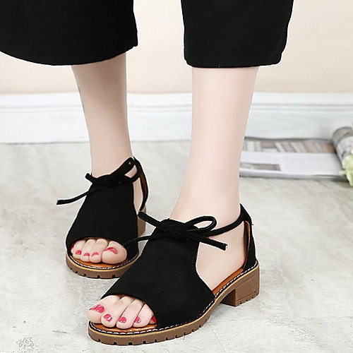 

Women's Sandals Flat Sandal Summer Cuban Heel Round Toe Daily Suede Black / Pink / Beige