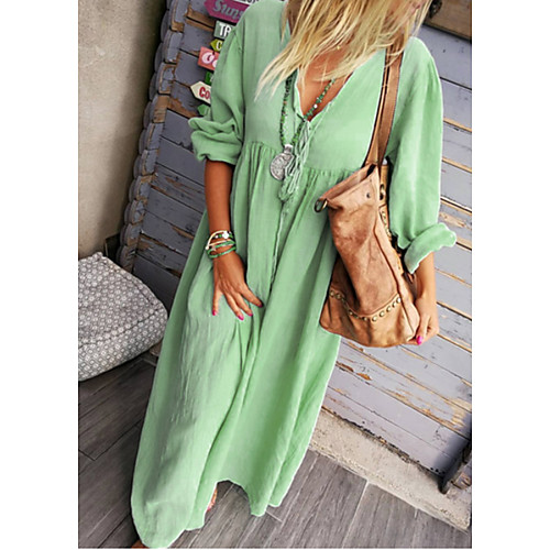 

Women's A-Line Dress Maxi long Dress - Long Sleeve Solid Color Summer Casual Mumu 2020 Purple Light Green S M L XL XXL XXXL