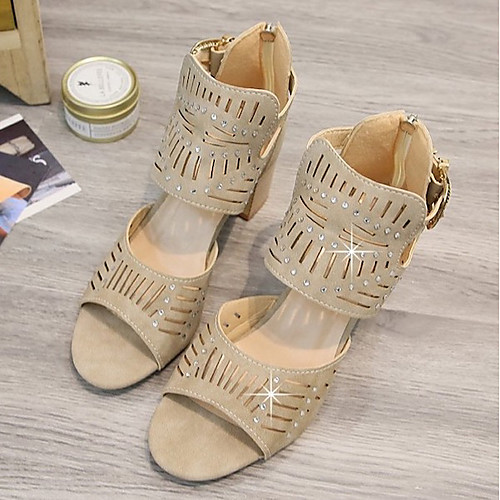 

Women's Sandals Summer Block Heel Open Toe Daily PU Dark Brown / Black / Khaki