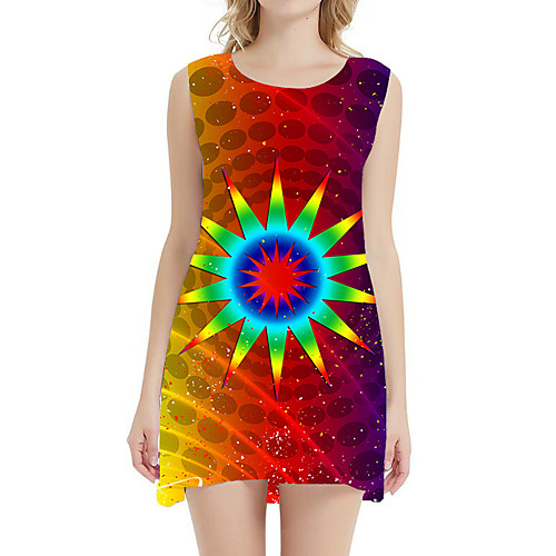 

Women's A Line Dress - Sleeveless Geometric Print Rainbow Patchwork Summer Sexy Street chic Daily Holiday Belt Not Included 2020 Blue Red Orange Green Rainbow S M L XL XXL XXXL