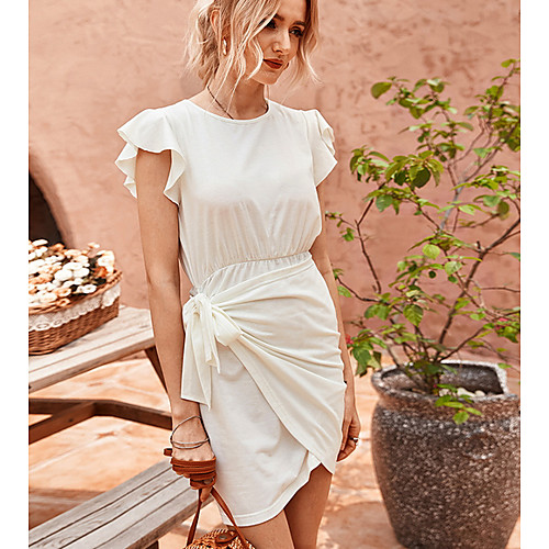 

Women's Bodycon Dress - Short Sleeves Solid Color Summer Street chic 2020 White Black Gray S M L XL