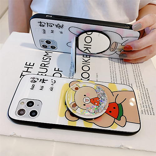 

Flowing Liquid Mirror Holder Tempered Glass Phone Case Cartoon Pattern for Apple iPhone Case 11 Pro Max X XR XS Max 8 Plus 7 Plus 6 Plus SE(2020) Curve Back Cover