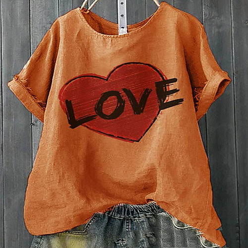 

Women's Geometric Letter Print Loose T-shirt Vintage Daily Black / Blushing Pink / Orange / Green / Navy Blue / Gray