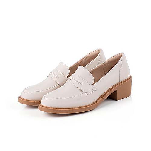 

Women's Loafers & Slip-Ons Spring & Summer Chunky Heel Round Toe Daily PU Black / Beige