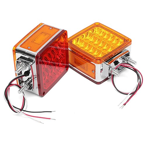 

2pcs Car 39 LED Lights 12V Amber/Red Double Stud Mount Pedestal Cab Fender Dual Face Stop Turn Tail Signal Lamps