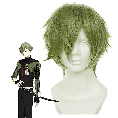 

SAO Swords Art Online Cosplay Wigs Men's Asymmetrical 13 inch Heat Resistant Fiber kinky Straight Green Adults' Anime Wig