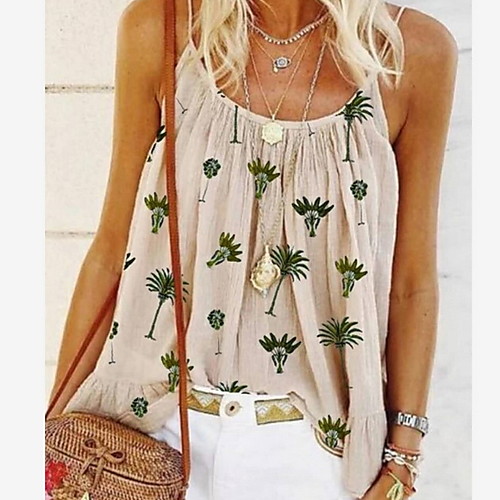 

Women's Tank Top Floral Flower Strap Tops Purple Yellow Khaki