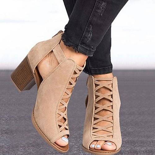 

Women's Sandals Summer Cuban Heel Open Toe Roman Shoes Daily Suede Black / Beige