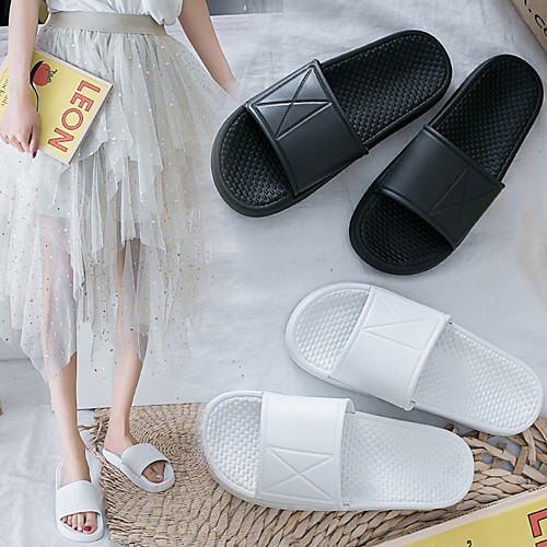 

Women's Slippers & Flip-Flops Summer Flat Heel Open Toe Daily PU White / Black
