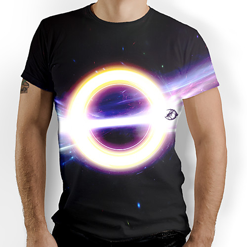 

Men's T shirt Shirt Galaxy Graphic Optical Illusion Print Short Sleeve Daily Tops Round Neck Black