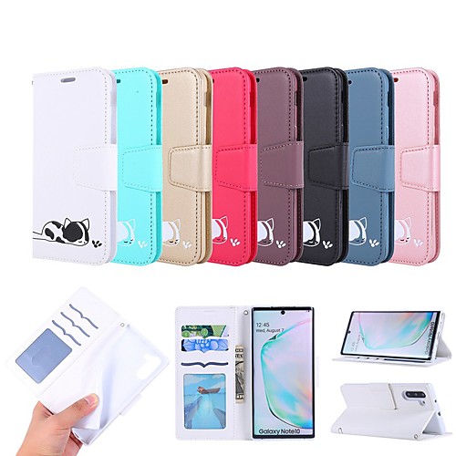 

Case For Samsung Galaxy S10E / Note 10 Plus / J6 Plus Wallet / Card Holder / with Stand Full Body Cases Cat / Solid Colored PU Leather For Galaxy J4 Plus/S9/S10/S10 Plus/J4 2018