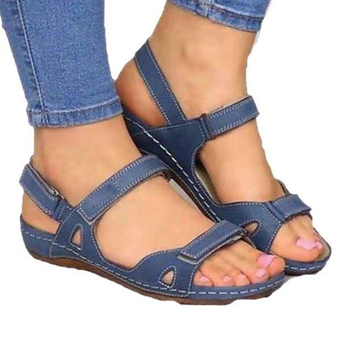 

Women's Sandals Summer Flat Heel Open Toe Daily PU Red / Blue / Brown