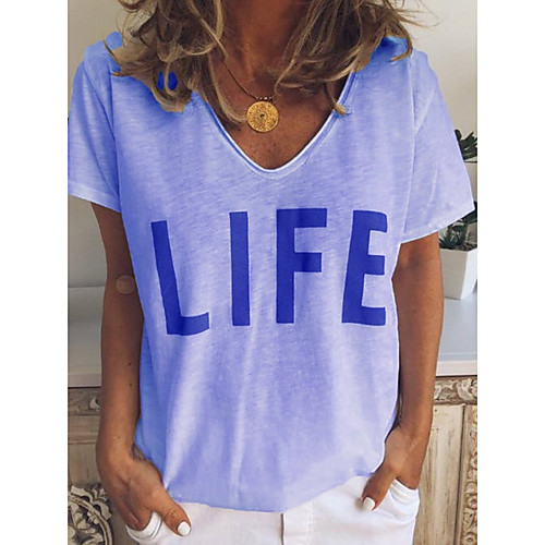 

Women's Letter T-shirt Daily V Neck White / Blue / Yellow / Gray