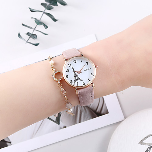 

Women's Quartz Watches Eiffel Tower Fashion Pink PU Leather Chinese Quartz Blushing Pink Chronograph Cute Creative 2 Piece Analog One Year Battery Life