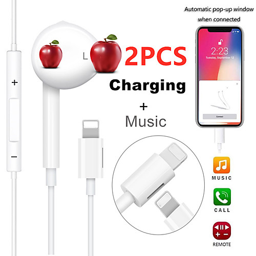 

2PCS In Ear Wired Bluetooth Earphone 2-IN-1 with Microphone Charge Sport Earphones for iPhone Headset Earbuds for iPad