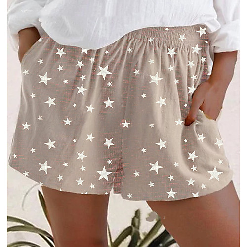 

Women's Basic Plus Size Loose Shorts Pants - Print High Waist Light Brown Khaki Green S / M / L