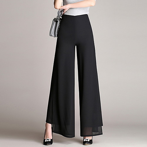 

Women's Basic Loose Wide Leg Pants Solid Colored Black