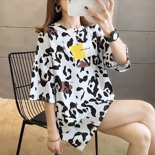 

Women's Geometric Loose T-shirt Daily Black / Blushing Pink