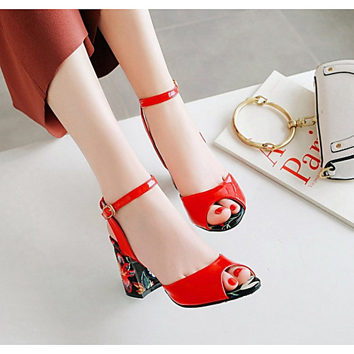 

Women's Sandals Summer Chunky Heel Open Toe Daily PU White / Black / Red