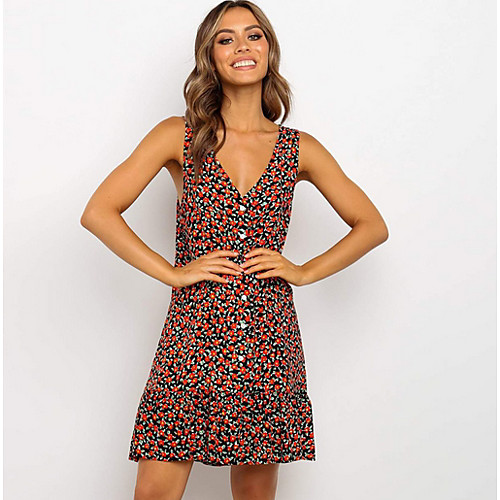

Women's Sheath Dress Knee Length Dress - Sleeveless Polka Dot Summer Elegant 2020 Wine S M L XL