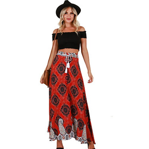 

Women's Daily Wear Basic A Line Skirts - Geometric Print Red S M L