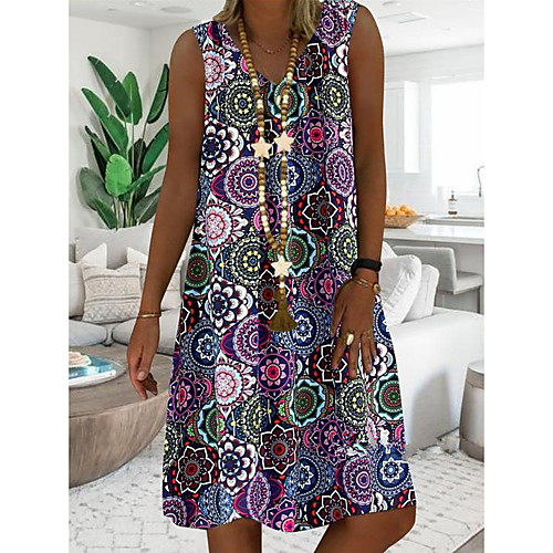 

Women's Shift Dress - Sleeveless Floral Summer Elegant 2020 Blue Purple Red S M L XL XXL XXXL XXXXL XXXXXL