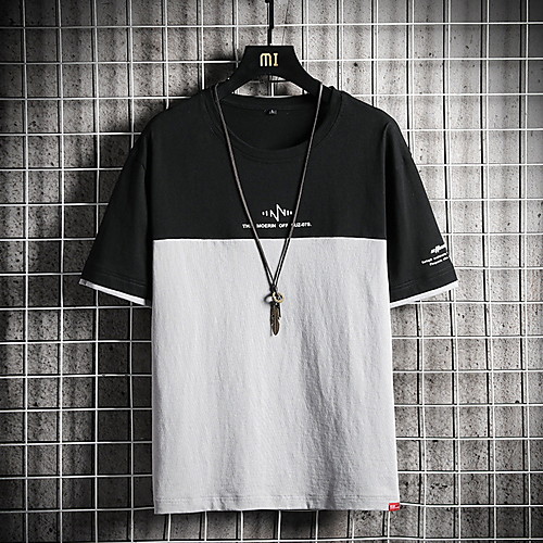 

Men's Color Block T-shirt Daily Round Neck Black / Green / Short Sleeve