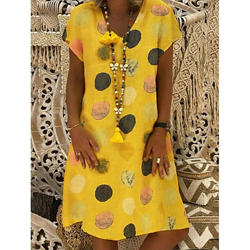 

Women's A-Line Dress Knee Length Dress - Short Sleeves Polka Dot Summer Elegant 2020 Red Yellow Fuchsia Green Gray Light Blue S M L XL XXL XXXL XXXXL XXXXXL