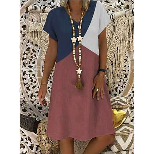 

Women's Shift Dress Short Mini Dress Wine Gray Khaki Short Sleeve Color Block Summer V Neck Hot Casual 2021 S M L XL XXL 3XL 4XL 5XL