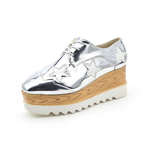 

Women's Oxfords Spring & Summer Wedge Heel Square Toe Daily PU Black / Beige / Silver