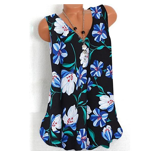 

Women's Floral Tank Top Daily V Neck Blue / Red