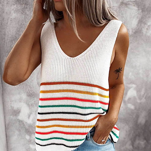 

Women's Striped Tank Top Daily V Neck White / Black / Blue / Yellow / Navy Blue / Gray