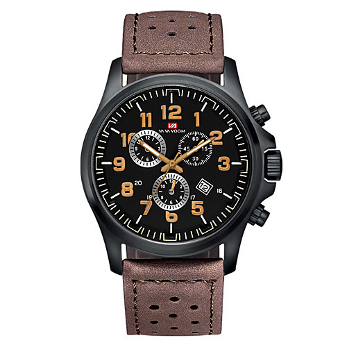 

Men's Dress Watch Quartz Genuine Leather 30 m Water Resistant / Waterproof Calendar / date / day Day Date Analog Fashion Cool - Black / Yellow Black Brown One Year Battery Life