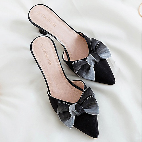 

Women's Sandals Summer Flare Heel Pointed Toe Daily Satin Black / Pink / Beige