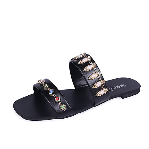 

Women's Slippers & Flip-Flops 2020 Spring & Summer Flat Heel Open Toe British Minimalism Daily Sparkling Glitter PU Walking Shoes White / Black / Light Red