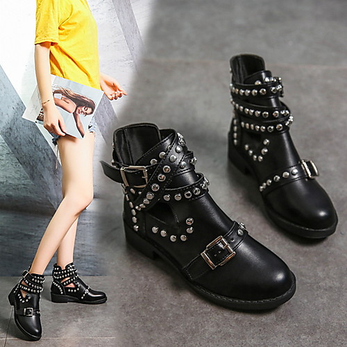 

Women's Boots Fall & Winter Chunky Heel Round Toe Daily PU Mid-Calf Boots Black