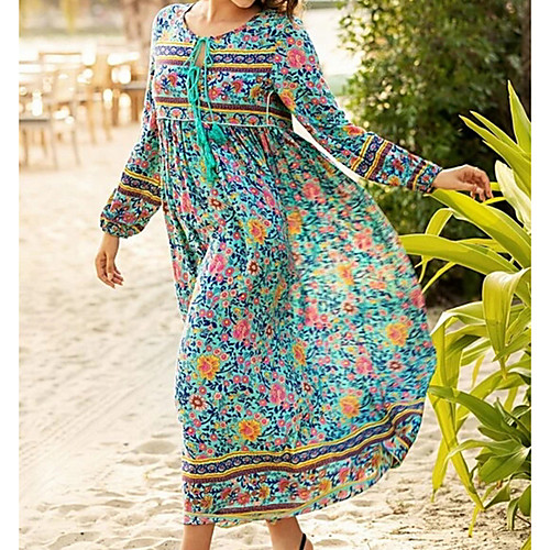 

Women's Swing Dress Midi Dress - Long Sleeve Floral Summer Casual 2020 Blue S M L XL