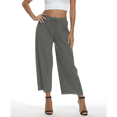

Women's Basic Loose Wide Leg Pants - Solid Colored High Waist Light Brown Black Blue S / M / L